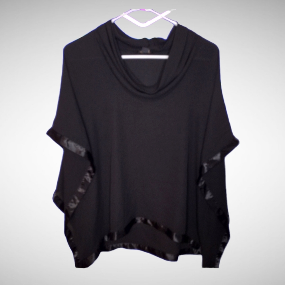 Black Sheer Cowl Neck Wing Sleeves Top